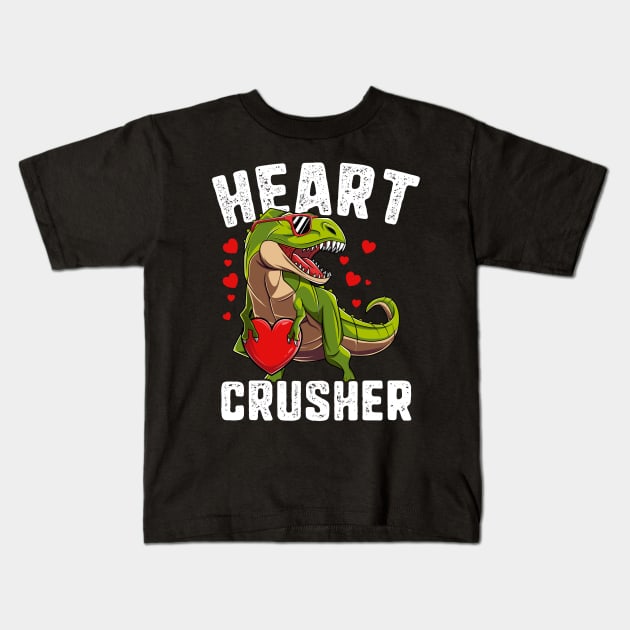 Heart Crusher Dinosaur T Rex Valentines Day Gift For Boys Kids Kids T-Shirt by HCMGift